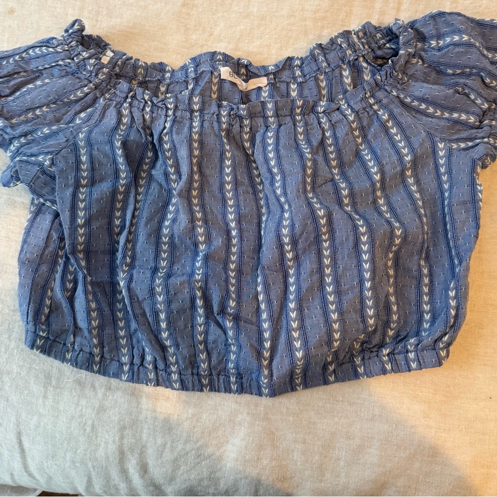BCBGeneration Blue and White Patterned crop Top - image 1